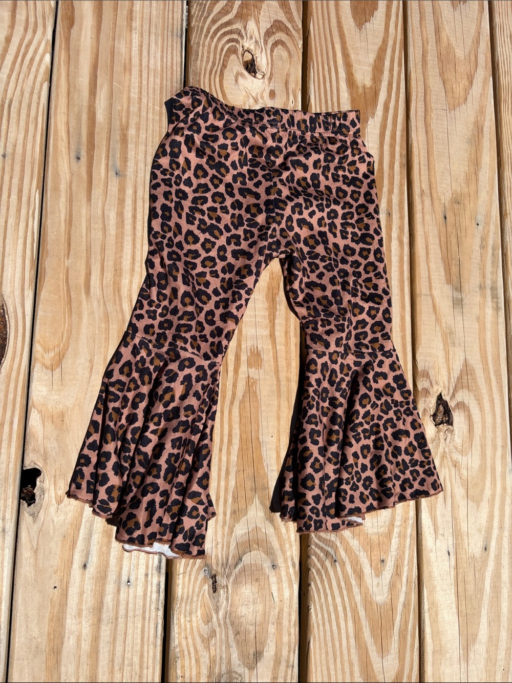 Leopard Print Ruffle Bell-Bottom Leggings for Kids - Brown